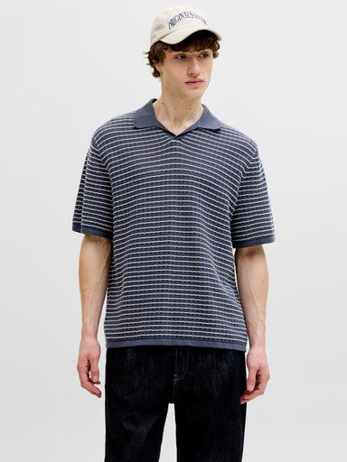 Jack & Jones Knit Split Neck Polo in Navy Blue