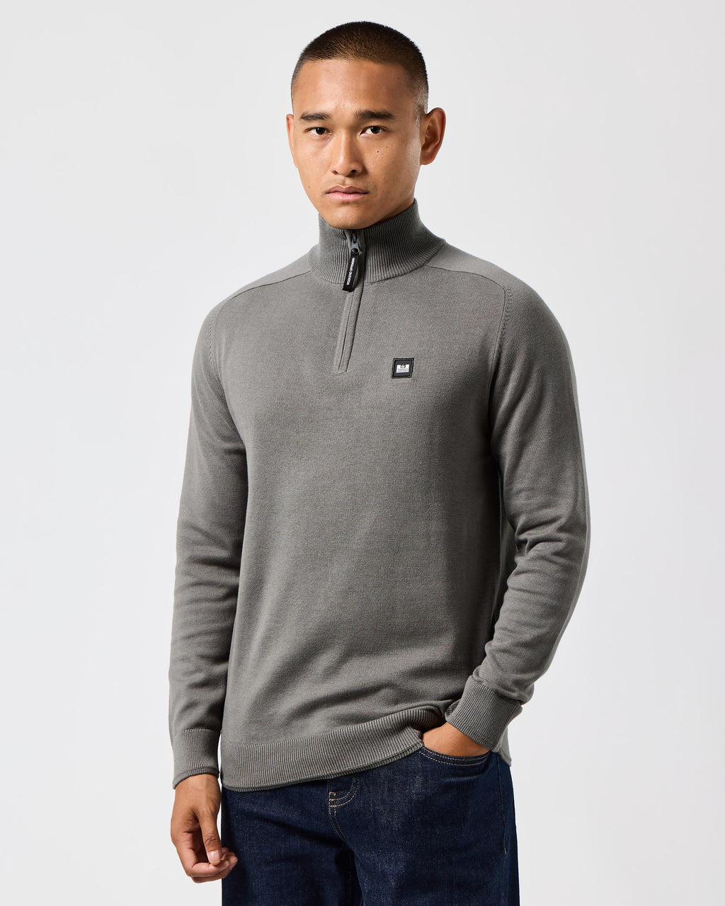 Weekend Offender Pierre Knitted Quarter Zip Sweater Zinc Grey - Raw Menswear