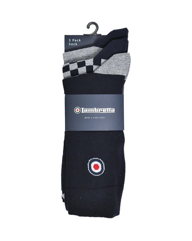 Lambretta 3 Pack Checker Socks Grey/Navy