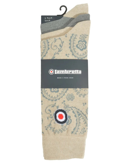 Lambretta 3 Pack Paisley Socks Iron/Stone