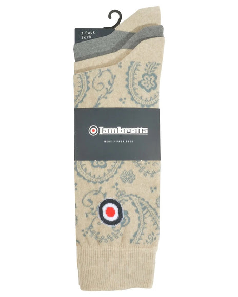 Lambretta 3 Pack Paisley Socks Iron/Stone