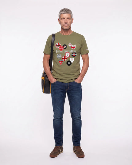 Lambretta Mod Badges Tee in Khaki