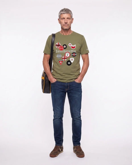 Lambretta Mod Badges Tee in Khaki