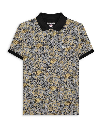 Lambretta Paisley Brand Polo in Black/Grey