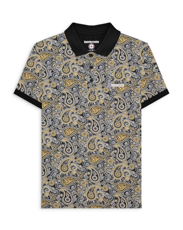 Lambretta Paisley Brand Polo in Black/Grey