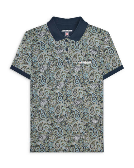 Lambretta Paisley Brand Polo in Navy/Ultimate Grey
