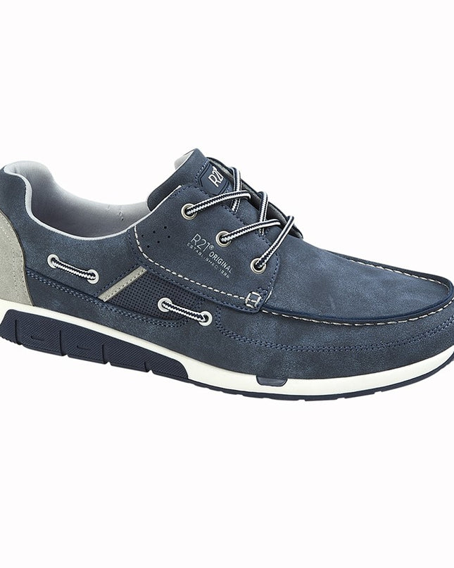 R21 3 Eyelet Casual Boat Shoe in Navy