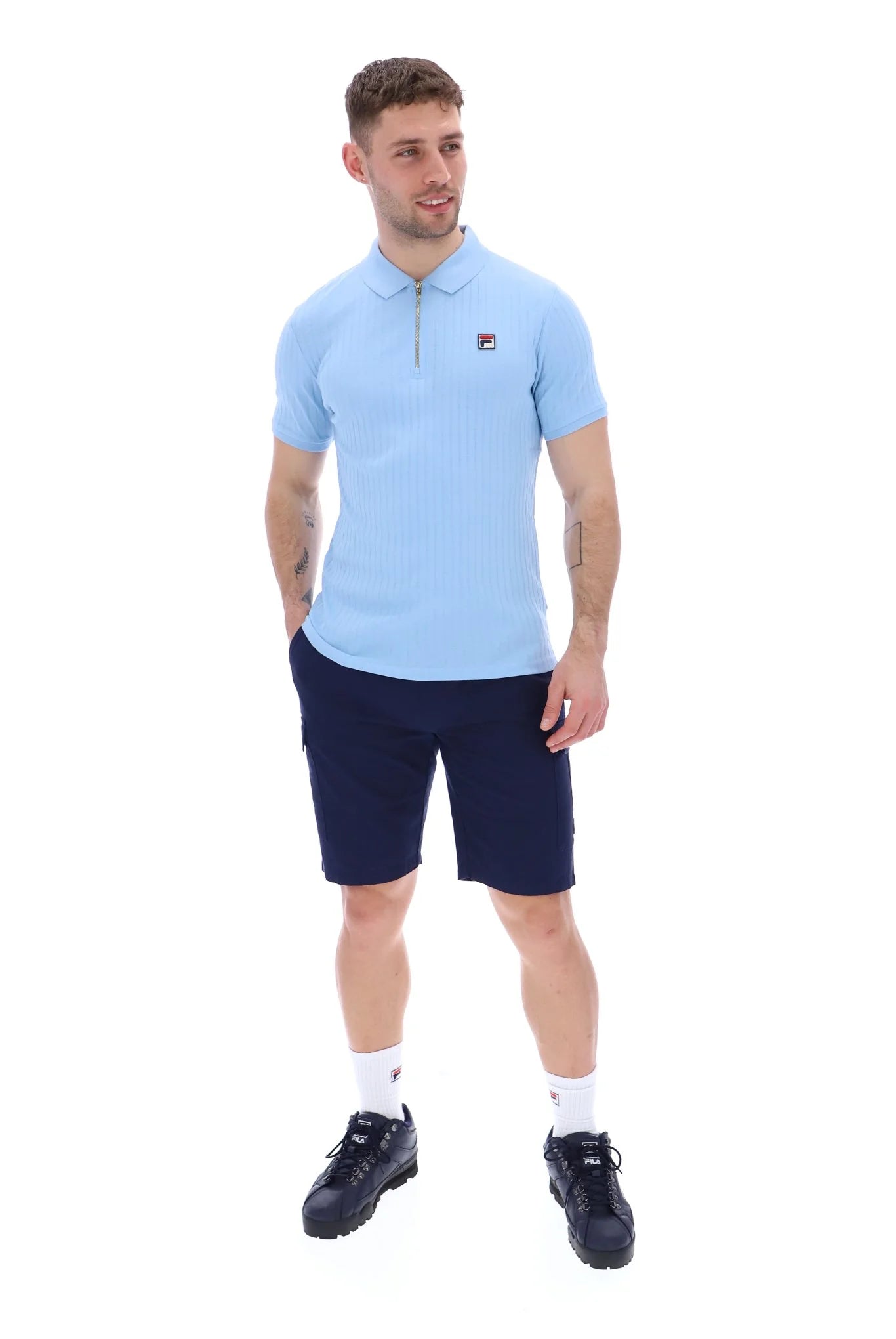 FILA Pannuci Slim Fit 1/4 Zip Polo Sky Blue - Raw Menswear
