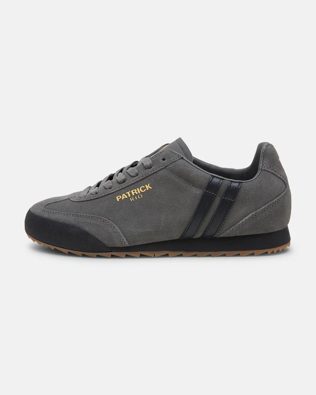 Patrick Rio Runner Suede Trainer in Charcoal/Black