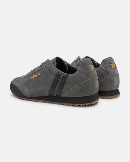 Patrick Rio Runner Suede Trainer in Charcoal/Black