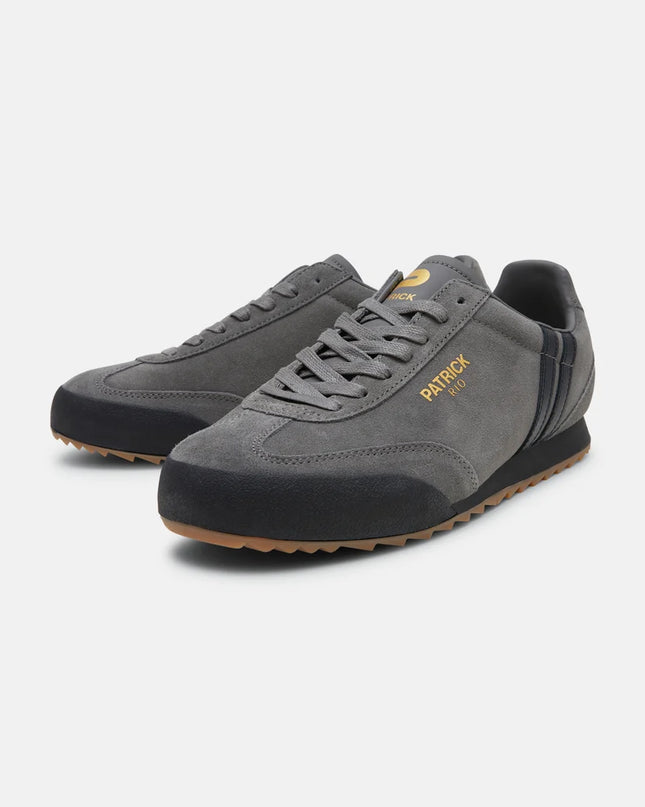 Patrick Rio Runner Suede Trainer in Charcoal/Black