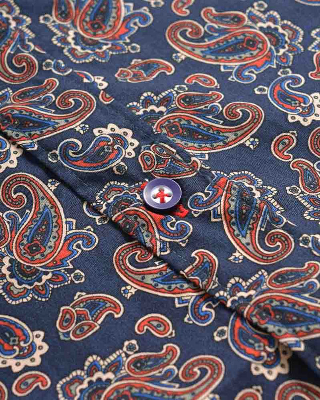 Lambretta Long Sleeve Paisley Shirt Navy - 015 Raw Menswear