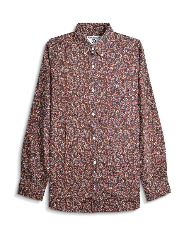 Lambretta Long Sleeve Paisley Shirt Brown/Burgundy