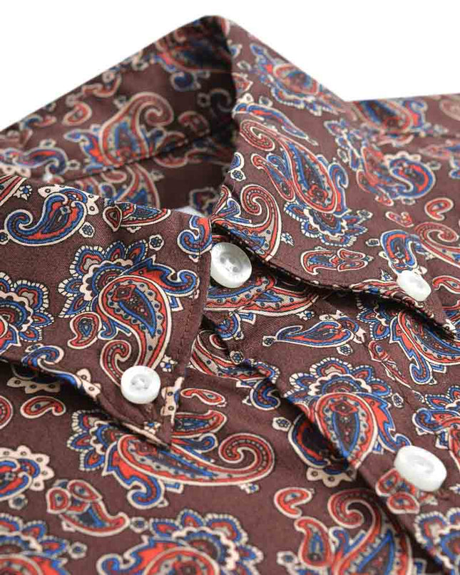 Lambretta Long Sleeve Paisley Shirt Brown/Burgundy
