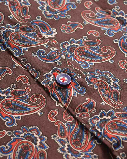 Lambretta Long Sleeve Paisley Shirt Brown/Burgundy
