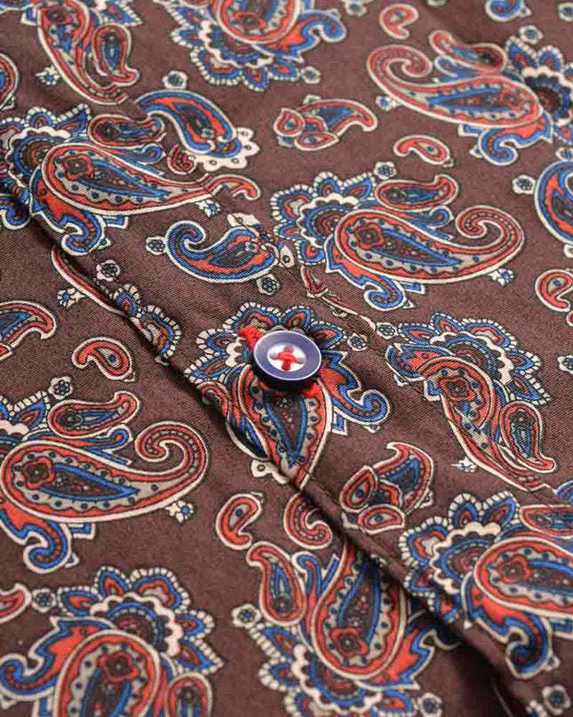 Lambretta Long Sleeve Paisley Shirt Brown/Burgundy