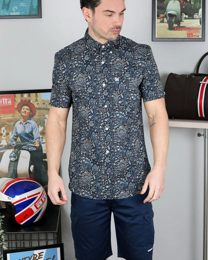 Lambretta SS Paisley Shirt Black/Grey/Blue
