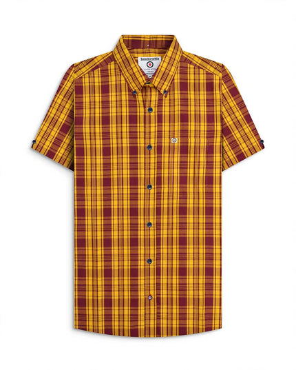 Lambretta SS Check Shirt Burgundy/Gold