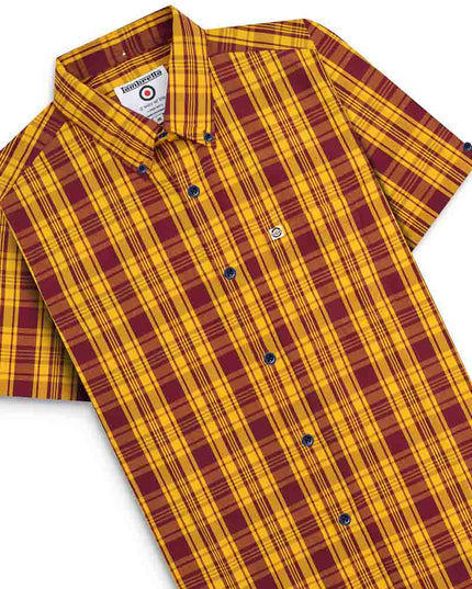 Lambretta SS Check Shirt Burgundy/Gold
