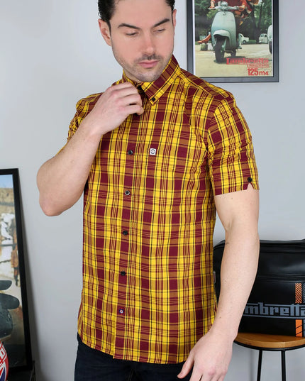 Lambretta SS Check Shirt Burgundy/Gold