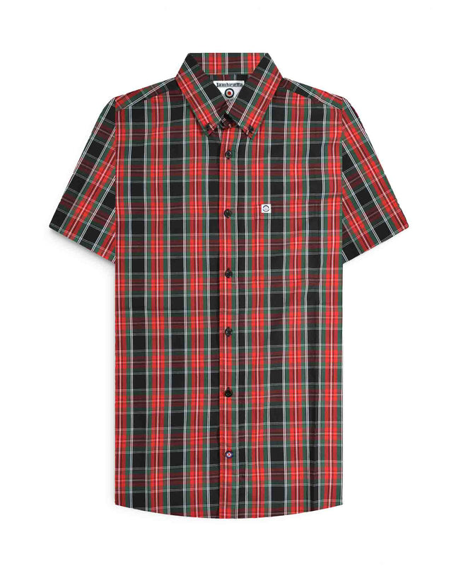 Lambretta S/S Check Shirt in Black/Red/Green