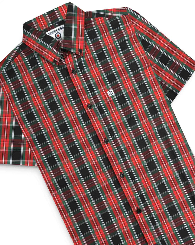 Lambretta S/S Check Shirt in Black/Red/Green