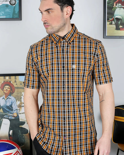 Lambretta SS Check Shirt Black/White/Orange