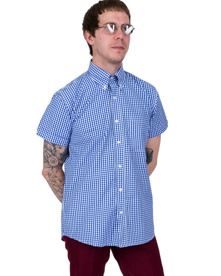 Relco Short Sleeve Checkered Gingham Shirt in Blue