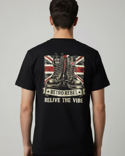 Retro Rebel Boots Back Print Tee in Black
