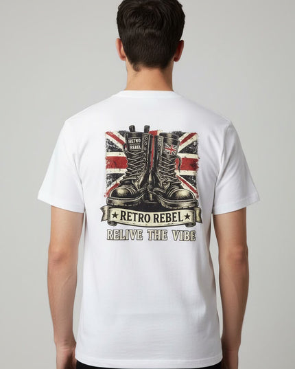 Retro Rebel Boots Back Print Tee in White