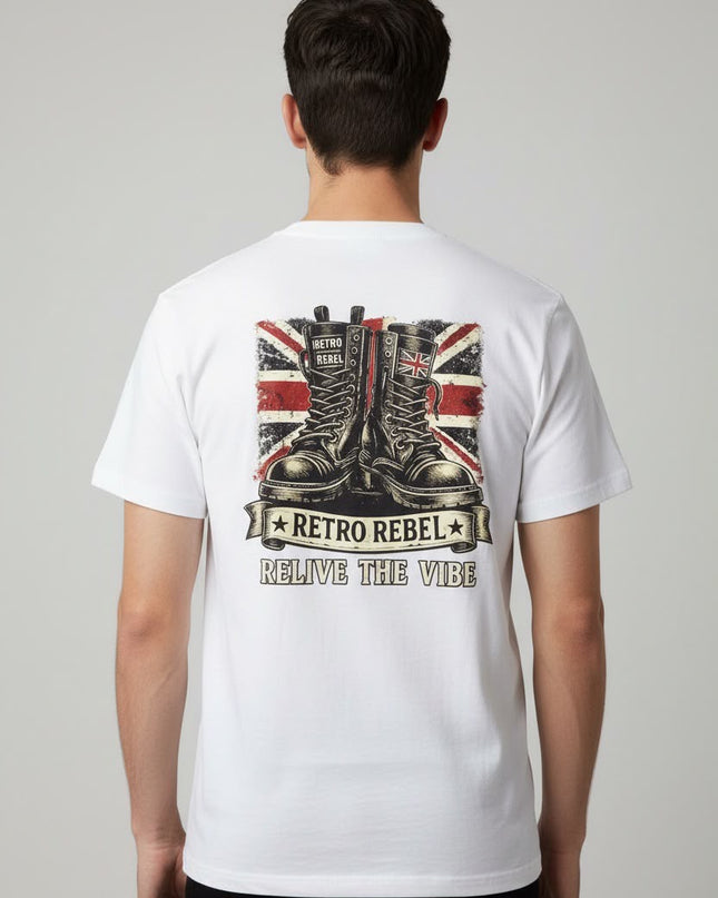 Retro Rebel Boots Back Print Tee in White
