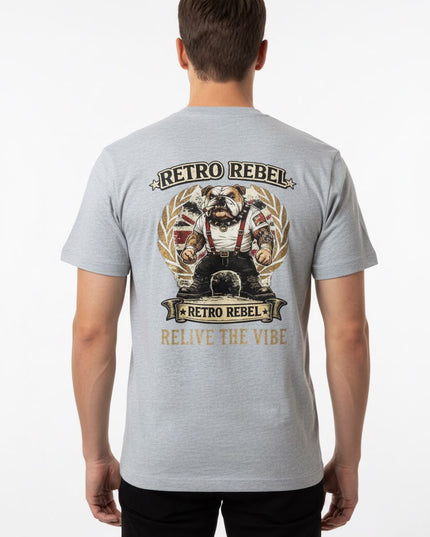 Retro Rebel Bulldog Back Print Tee in Grey