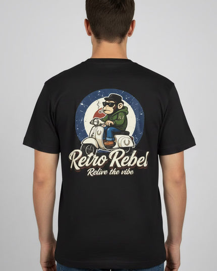 Retro Rebel Monkey Back Print Tee in Black