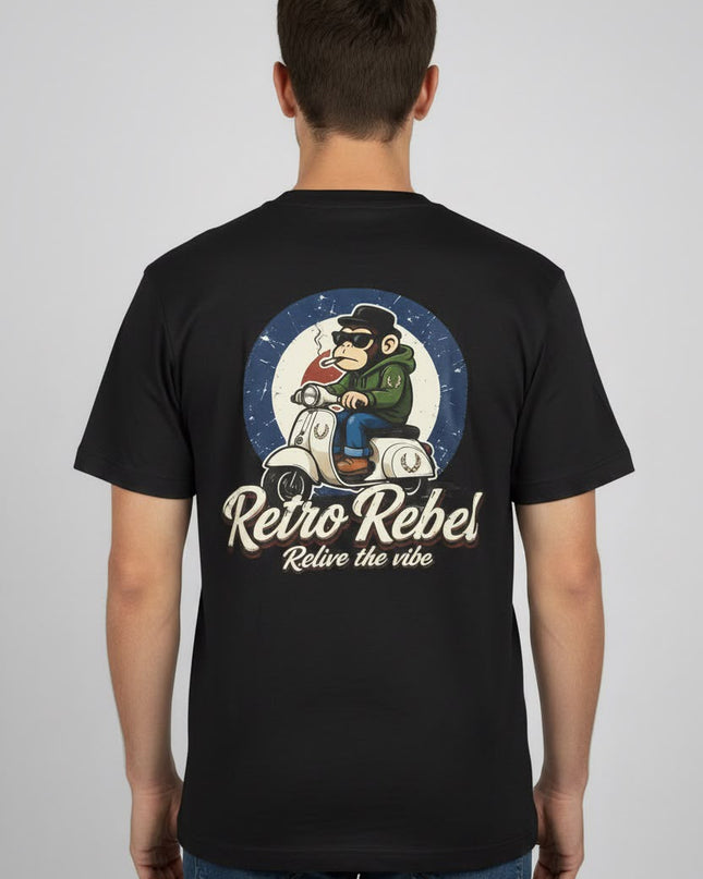 Retro Rebel Monkey Back Print Tee in Black