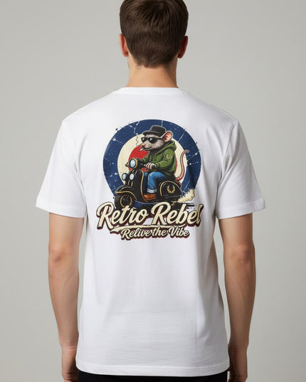 Retro Rebel Rat Back Print Tee in White