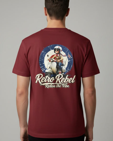 Retro Rebel Scooter Back Print Tee in Burgundy