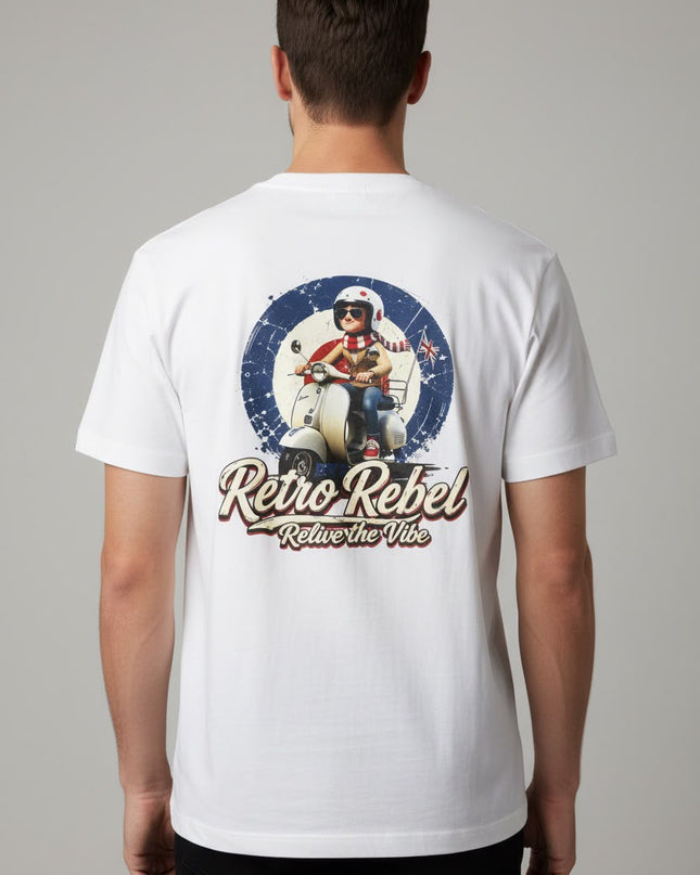 Retro Rebel Scooter Back Print Tee in White