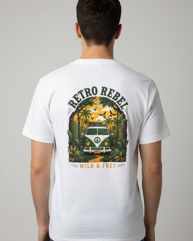 Retro Rebel Wild & Free Back Print Campervan Tee in White