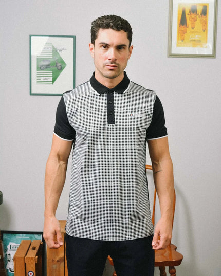 Lambretta Gingham AOP Polo Black - 114 Raw Menswear