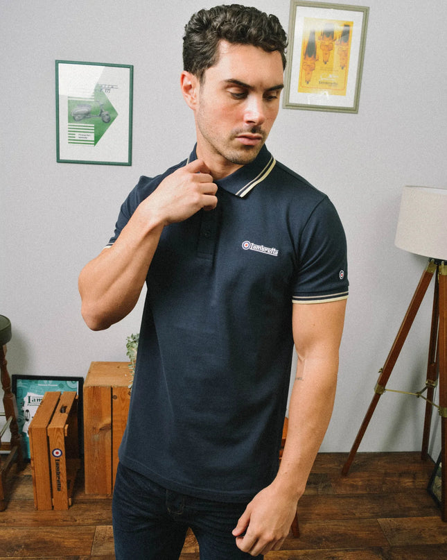 Lambretta Twin Tipped Polo Navy Cinder/Cream