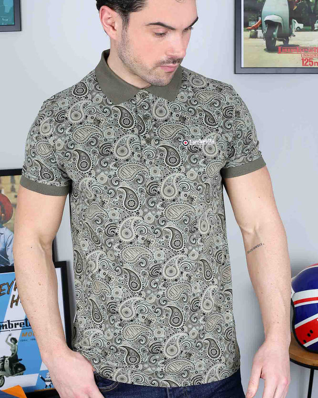 Lambretta Paisley Brand Polo Khaki
