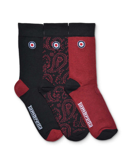 Lambretta 3 Pack Paisley Socks Black/Burgundy