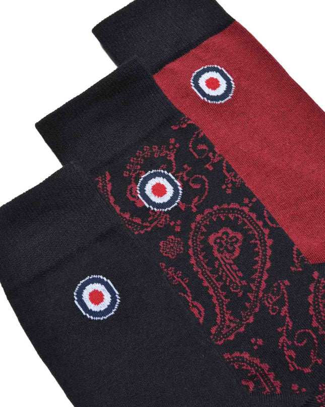 Lambretta 3 Pack Paisley Socks Black/Burgundy