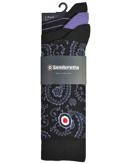 Lambretta 3 Pack Paisley Target Socks Black/Wine