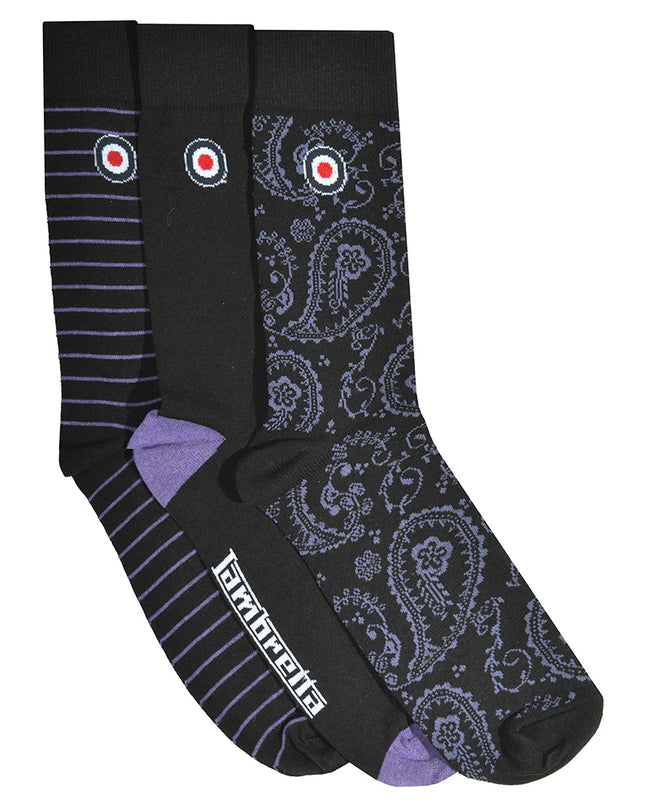 Lambretta 3 Pack Paisley Target Socks Black/Wine