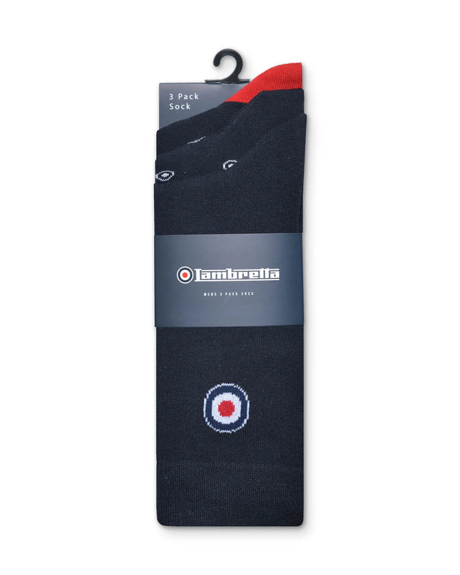 Lambretta 3 Pack Target Socks Navy, Red, White 