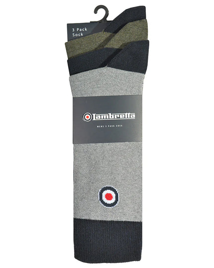 Lambretta 3 Pack Paisley Target Socks Grey/Navy/Khaki 