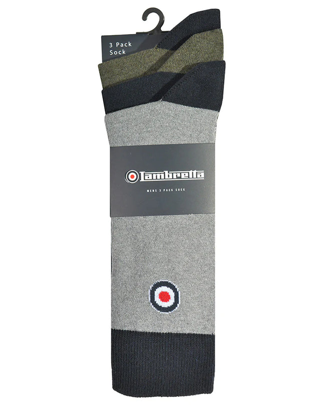 Lambretta 3 Pack Paisley Target Socks Grey/Navy/Khaki 
