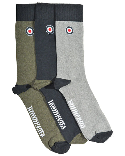 Lambretta 3 Pack Paisley Target Socks Grey/Navy/Khaki 