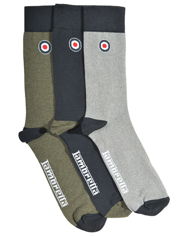 Lambretta 3 Pack Paisley Target Socks Grey/Navy/Khaki 